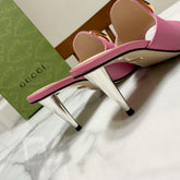 GG WEDGE SLIDES 110 IN BLUE FABRIC WITH GOLD HARDWARE